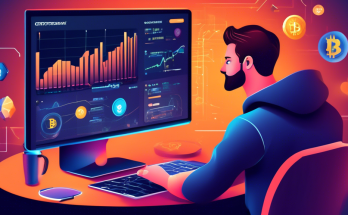 Create a digital illustration of a beginner’s guide to cryptocurrency trading. The image should feature a step-by-step guidebook with clear icons representing various cryptocurrency coins (like Bitcoin, Ethereum, etc.), a laptop showing a trading platform, and a person (novice trader) looking at the screen with interest. The background should include elements like graphs, upward and downward trends, and blockchain-like structures. Make the overall feel straightforward and beginner-friendly, with vibrant but not overwhelming colors.