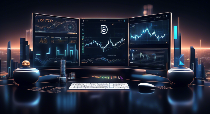 Create an image of a futuristic digital trading platform with sleek graphics, where diverse cryptocurrencies are actively being traded. Include elements like dynamic charts, traders analyzing data on high-tech devices, and a prominent logo or symbol representing security and trust. Highlight the interface as user-friendly and efficient, tailored for both beginners and expert investors.