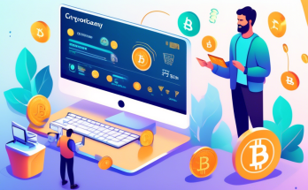 A detailed, illustrative guide showing a person purchasing cryptocurrency using a debit card. The scene includes a computer screen displaying a cryptocurrency exchange platform, a person holding a debit card, and step-by-step instructions visually represented beside the images. Bright and informative visuals include icons for popular cryptocurrencies like Bitcoin and Ethereum, and a secure online transaction setting with clear, concise steps listed. The overall aesthetic is modern and user-friendly, emphasizing security and ease of use.