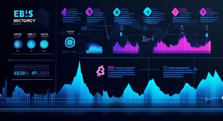 A sleek infographic illustrating current trends in cryptocurrency prices, featuring popular digital currencies like Bitcoin, Ethereum, and Ripple. The image includes upward and downward arrows, a world map background, and modern charts showcasing price fluctuations. Use a professional, tech-inspired color scheme with blues, blacks, and neon accents.