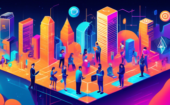 Create a vibrant and futuristic illustration of a digital landscape featuring various crypto exchange platforms, each represented by distinct, modern buildings. Incorporate symbols of popular cryptocurrencies like Bitcoin, Ethereum, and others floating above or integrated into the architecture. Show diverse people interacting with the platforms using devices like smartphones and laptops, highlighting the dynamic and inclusive nature of the crypto market.