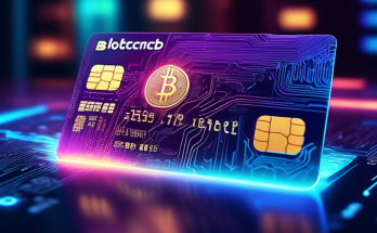 Create a futuristic image of a sleek, modern credit card embedded with digital circuitry and cryptocurrency symbols, such as Bitcoin and Ethereum. The card is being used in a vibrant, high-tech shopping environment, showcasing how digital currency is seamlessly integrated into everyday transactions. The background includes holographic displays and a diverse crowd of people using various digital devices to shop.