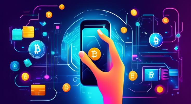 Create an image that illustrates the concept of purchasing cryptocurrency using a credit card without any identity verification. The scene should show a futuristic digital marketplace with a prominent 'No ID Required' sign. Include elements like credit card icons, Bitcoin and Ethereum logos, and a secure digital wallet symbol. Use vibrant colors and a tech-savvy aesthetic to emphasize ease and security.