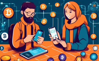 Create an image depicting a friendly, approachable guidebook titled 'How to Buy Cryptocurrency: A Beginner's Guide.' The cover should feature a diverse group of characters holding smartphones and laptops, with symbols of various cryptocurrencies like Bitcoin, Ethereum, and Litecoin floating around them. The background should have a light, modern theme with subtle blockchain and digital graphics, giving a sense of technology and innovation without being overwhelming.