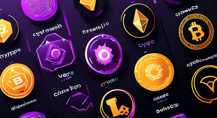 Create an illustration depicting the Top 10 Best Crypto Apps for 2023, featuring a futuristic, high-tech smartphone interface showcasing various cryptocurrency logos and app icons. The background should include sleek, modern graphics like digital coins, blockchain symbols, and data analytics, emphasizing innovation and advanced technology.