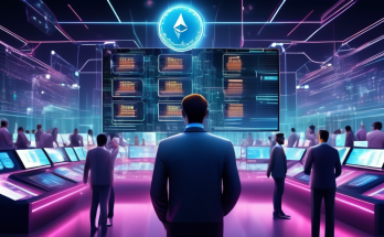 Create an image of a diverse and futuristic cryptocurrency market floor, bustling with activity. Include digital displays showcasing various altcoin symbols such as Ethereum, Ripple, and Cardano, each accompanied by animated graphs indicating growth and potential. The atmosphere should convey a sense of technological innovation, with traders and analysts using advanced gadgets, holographic charts, and virtual reality interfaces to explore new financial possibilities. The setting should be a blend of sleek, modern design and vibrant digital elements, reflecting the dynamic and evolving nature of the altcoin market.