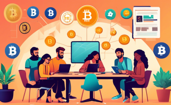 Create an image of a diverse group of people sitting around a table with laptops, tablets, and smartphones, each displaying different cryptocurrency symbols like Bitcoin, Ethereum, and more. The group is surrounded by educational materials like books and charts labeled Crypto Basics. The setting is modern, bright, and welcoming, with small potted plants and motivational posters on the walls, capturing the essence of a beginner's guide to cryptocurrency.