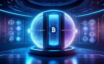 Create an image of a futuristic digital vault filled with glowing, holographic cryptocurrencies. The vault has high-tech security features and a sleek modern design, representing the advanced technology of 2023. Surrounding the vault are various symbols of cryptocurrencies like Bitcoin, Ethereum, and others, each represented as glowing orbs. The scene is lit with a digital blue hue, giving a sense of security and cutting-edge innovation.