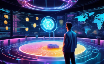 Create an image of a futuristic, digital marketplace where various cryptocurrencies are displayed as shining, holographic coins. Each coin features unique symbols and colors, representing the diversity of top crypto investments for 2023. In the background, an expert trader studies a digital screen filled with graphs and data projections, suggesting informed recommendations and strategic decision-making in the world of cryptocurrency.