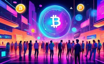 Create an image depicting a futuristic digital marketplace where various cryptocurrencies are visually represented as vibrant, glowing coins with unique designs. The scene is bustling with diverse people excitedly exchanging and discussing these digital assets, set against a backdrop of high-tech displays and holographic charts showcasing real-time trading data and trends. The atmosphere is dynamic and optimistic, reflecting the current excitement around the best cryptocurrencies to invest in.