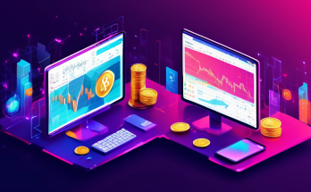 Create an illustration that visually contrasts Forex and Crypto trading, featuring a split-screen design: on one side, depict traditional Forex elements like currency pairs, global stock markets, and financial charts; on the other side, highlight distinctive Crypto features such as digital coins, blockchain imagery, and decentralized network nodes. Use vibrant colors and detailed graphics to emphasize the unique aspects of each trading realm.