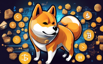 Create an imaginative and informative illustration showcasing a digital Shiba Inu coin, with a backdrop featuring various elements representing cryptocurrency trading platforms, such as logos of popular exchanges, digital graphs, and abstract representations of blockchains. Include a friendly Shiba Inu dog character pointing to different sections that represent pricing information and trading tips, giving the image an educational and engaging vibe.