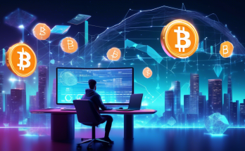 Create an image of a futuristic digital landscape that symbolizes the world of cryptocurrency trading. Include elements such as glowing Bitcoins and Ethereum symbols floating in the air, a young person sitting at a state-of-the-art computer surrounded by holographic charts and graphs, and a digital wallet icon displaying fluctuating values. The scene should blend technology with an inviting sense of adventure, highlighting the concept of a beginner stepping into the dynamic world of crypto trading.